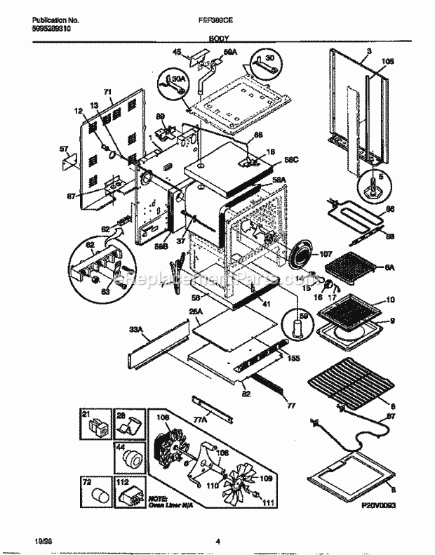 Frigidaire FEF389CETC Freestanding, Electric Frigidaire Electric Range Body Diagram