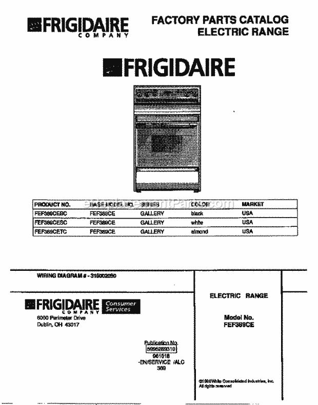 Frigidaire FEF389CETC Freestanding, Electric Frigidaire Electric Range Page C Diagram