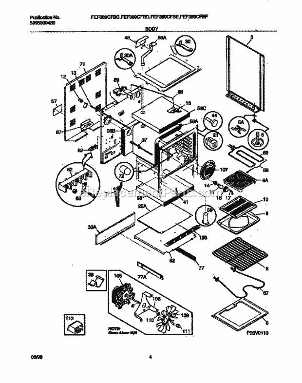 Frigidaire FEF389CFBE Freestanding, Electric Frigidaire/Electric Range Body Diagram