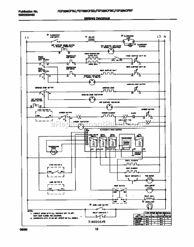 Frigidaire FEF389CFBE Freestanding, Electric Frigidaire/Electric Range Page F Diagram