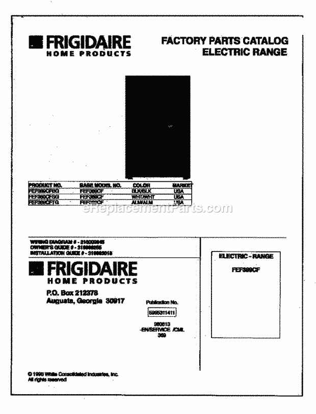 Frigidaire FEF389CFBG Freestanding, Electric Frigidaire/Electric Range Page C Diagram