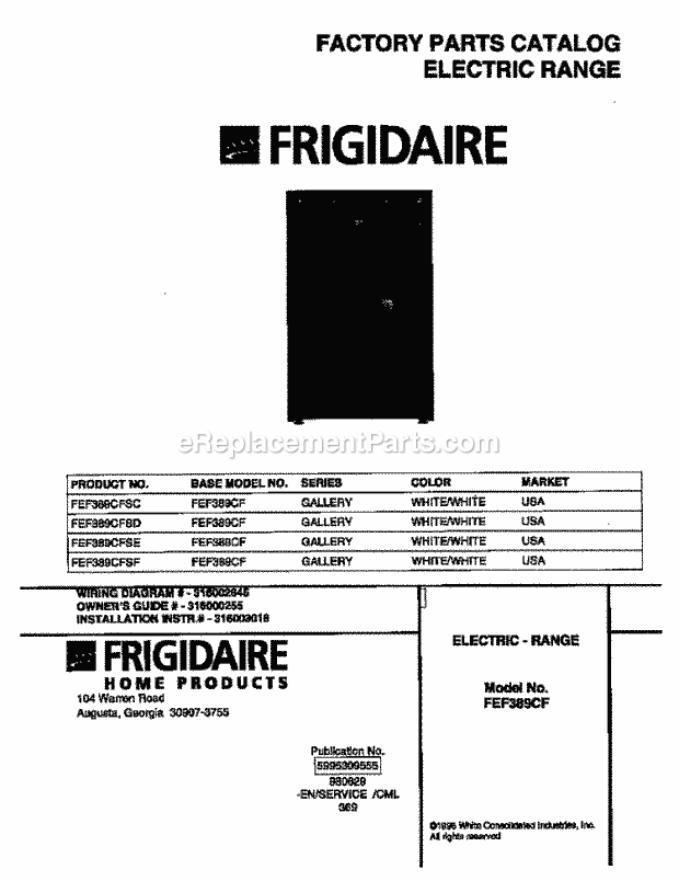 Frigidaire FEF389CFSE Freestanding, Electric Electric Range Page C Diagram
