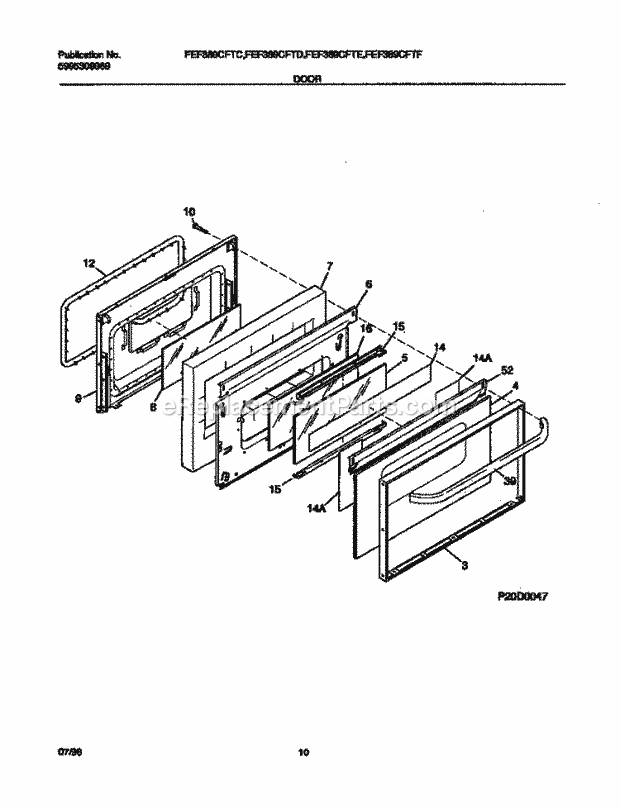 Frigidaire FEF389CFTC Freestanding, Electric Frigidaire/Electric Range Door Diagram