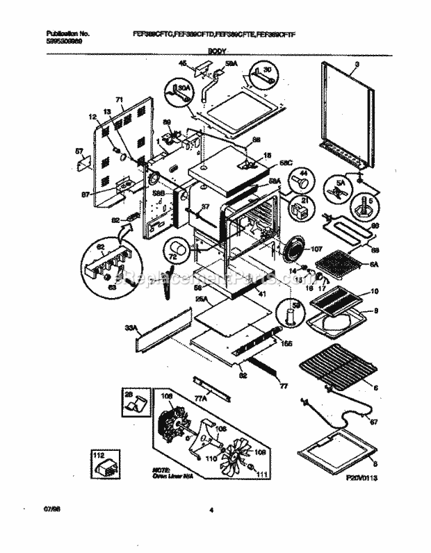 Frigidaire FEF389CFTD Freestanding, Electric Frigidaire/Electric Range Body Diagram