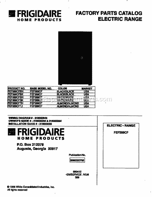 Frigidaire FEF389CFTJ Freestanding, Electric Electric Range Page C Diagram