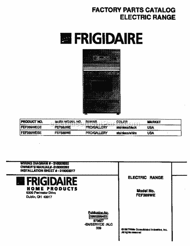 Frigidaire FEF389WECE Freestanding, Electric Frigidaire Electric Range Page C Diagram