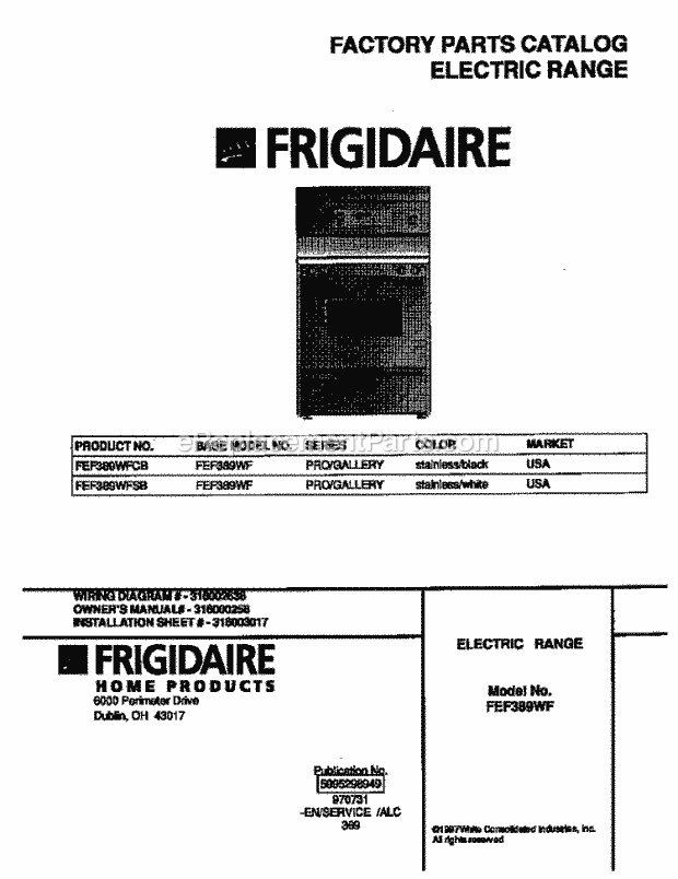 Frigidaire FEF389WFCB Freestanding, Electric Frigidaire Electric Range Page C Diagram