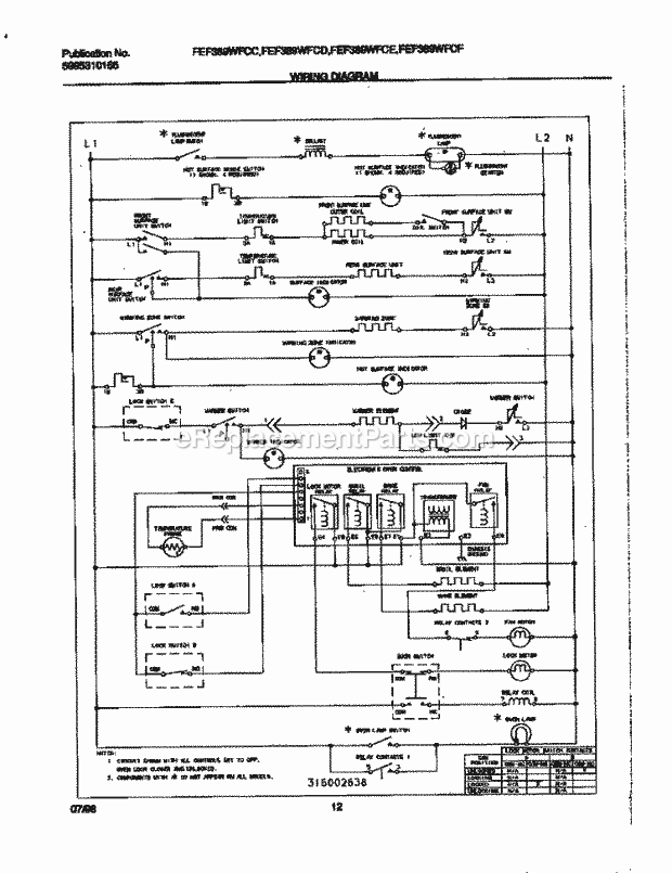 Frigidaire FEF389WFCD Freestanding, Electric Frigidaire/Electric Range Page F Diagram