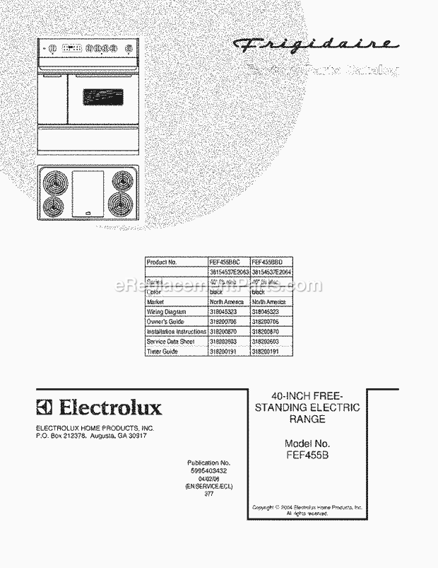 Frigidaire FEF455BBD Frigidaire/Electric Range Page C Diagram
