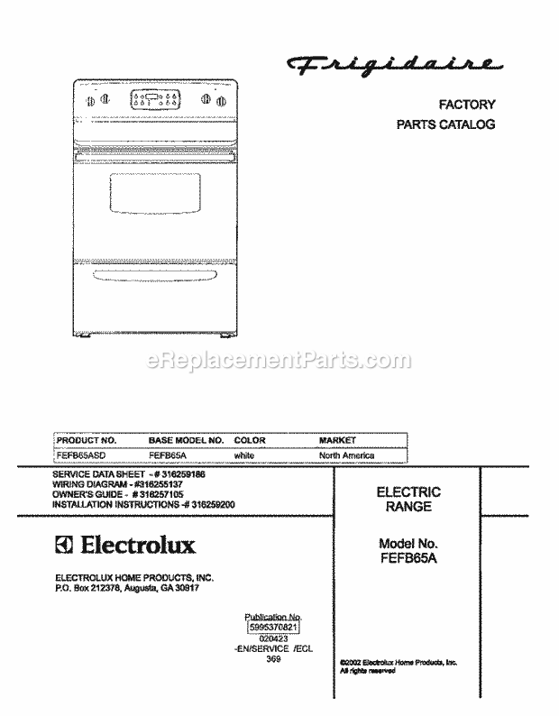 Frigidaire FEFB65ASD Freestanding, Electric Electric Range Page C Diagram