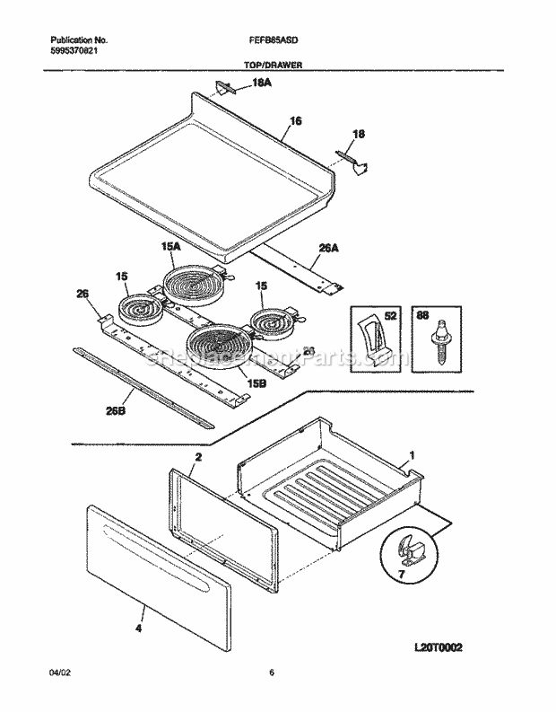 Frigidaire FEFB65ASD Freestanding, Electric Electric Range Top / Drawer Diagram