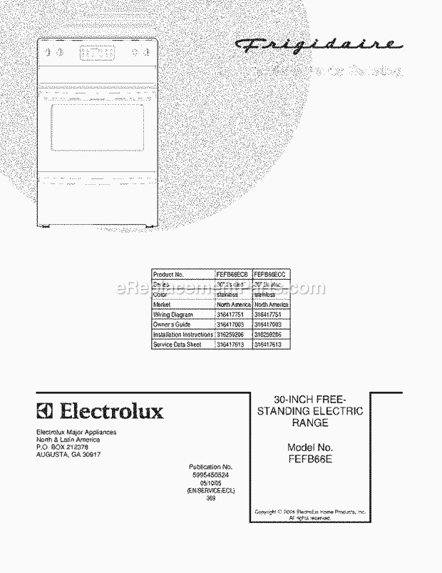 Frigidaire FEFB66ECC Freestanding, Electric Electric Range Page C Diagram