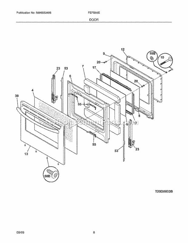 Frigidaire FEFB66ECM Range Door Diagram