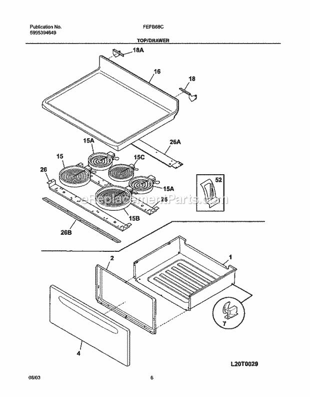 Frigidaire FEFB68CSB Freestanding, Electric Electric Range Top / Drawer Diagram