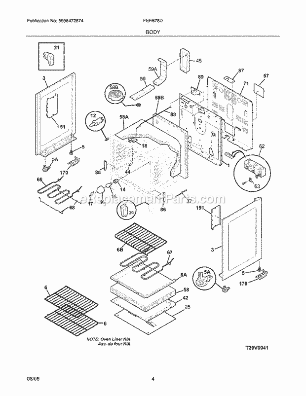 Frigidaire FEFB78DBK Freestanding, Electric Electric Range Body Diagram