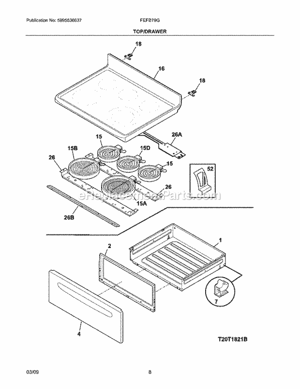 Frigidaire FEFB79GBB Range Top/Drawer Diagram