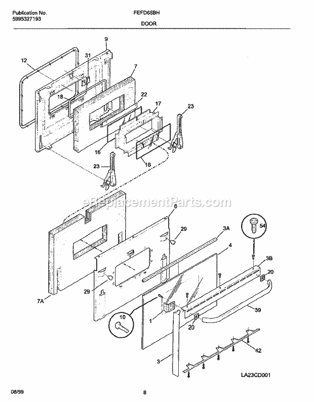 Frigidaire FEFD65BHDB Frg/Electric Range Door Diagram