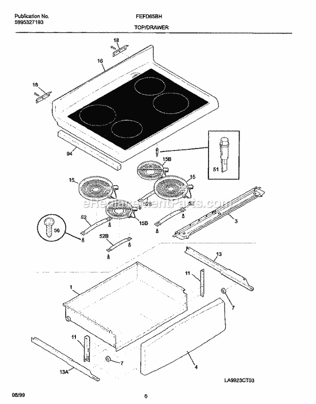 Frigidaire FEFD65BHDB Frg/Electric Range Top / Drawer Diagram