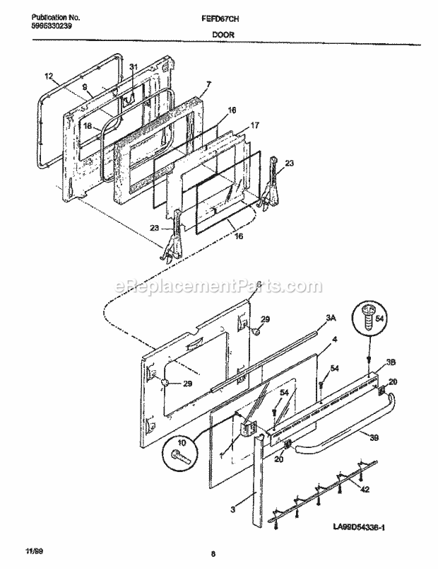 Frigidaire FEFD67CHBE Electric Frigidaire/Electric Range Door Diagram