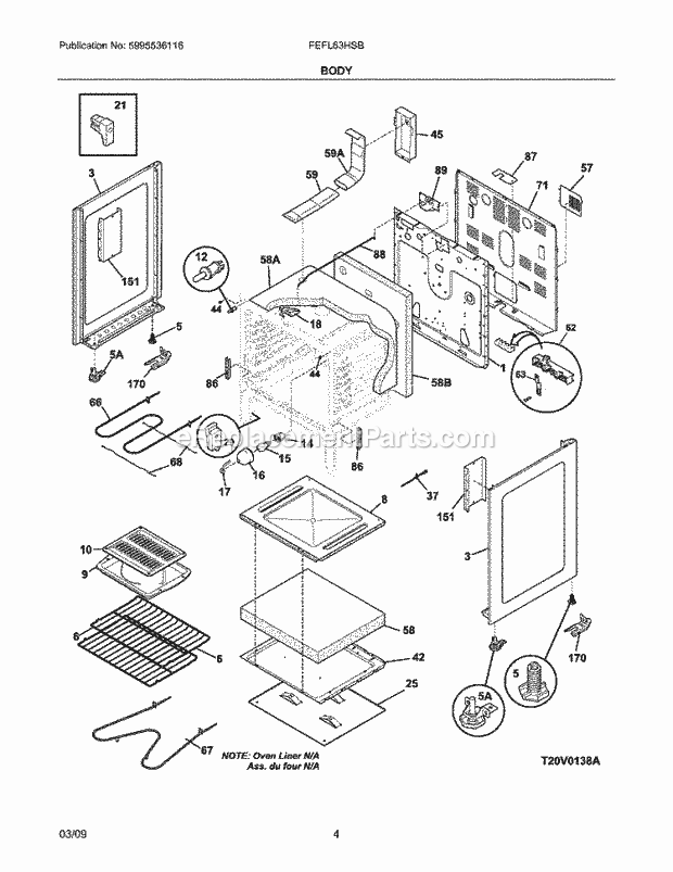 Frigidaire FEFL63HSB Range Body Diagram