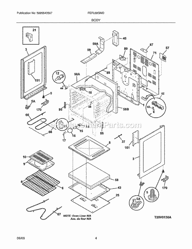 Frigidaire FEFL68GMD Range Body Diagram