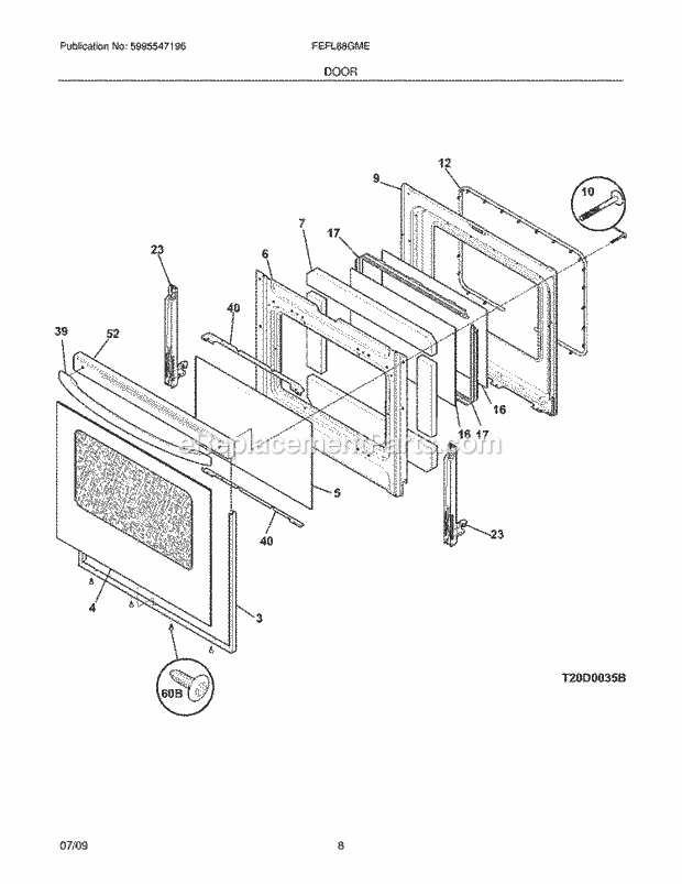 Frigidaire FEFL68GME Range Door Diagram