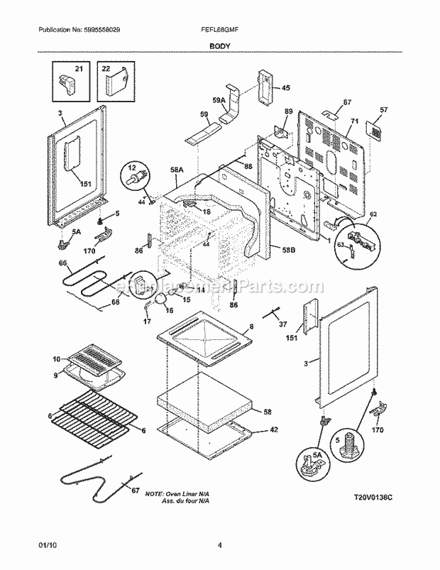 Frigidaire FEFL68GMF Range Body Diagram