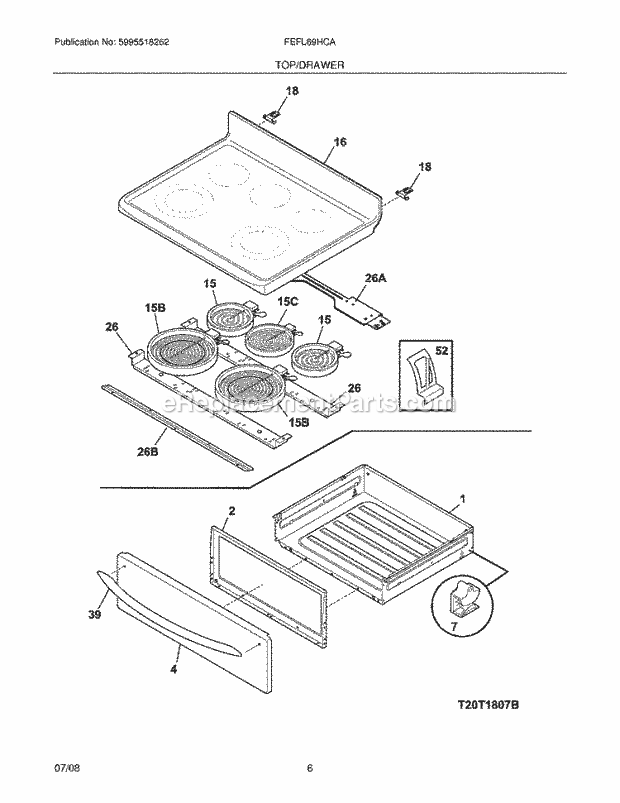 Frigidaire FEFL69HCA Range Top/Drawer Diagram