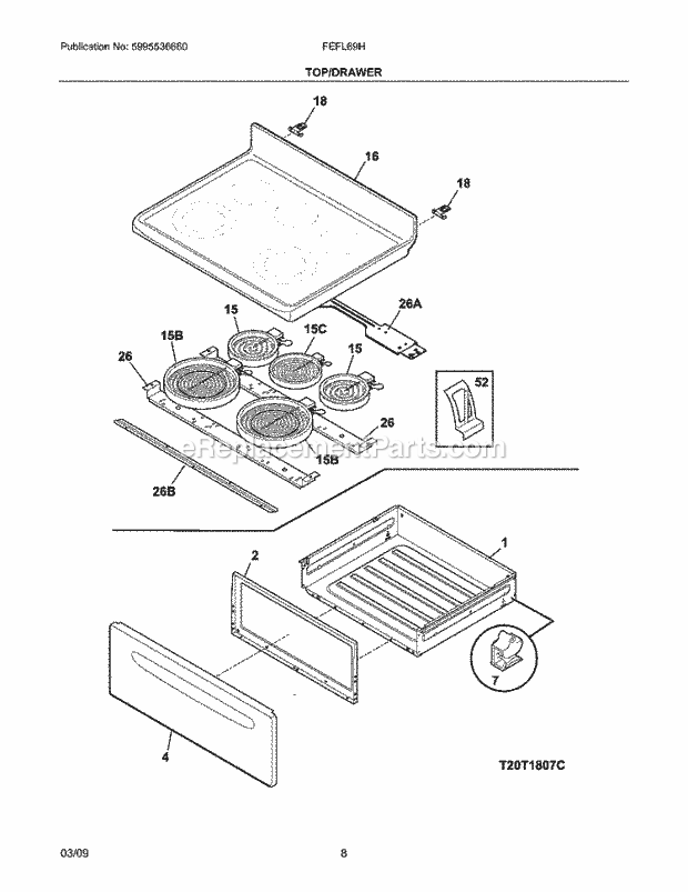 Frigidaire FEFL69HSB Range Top/Drawer Diagram