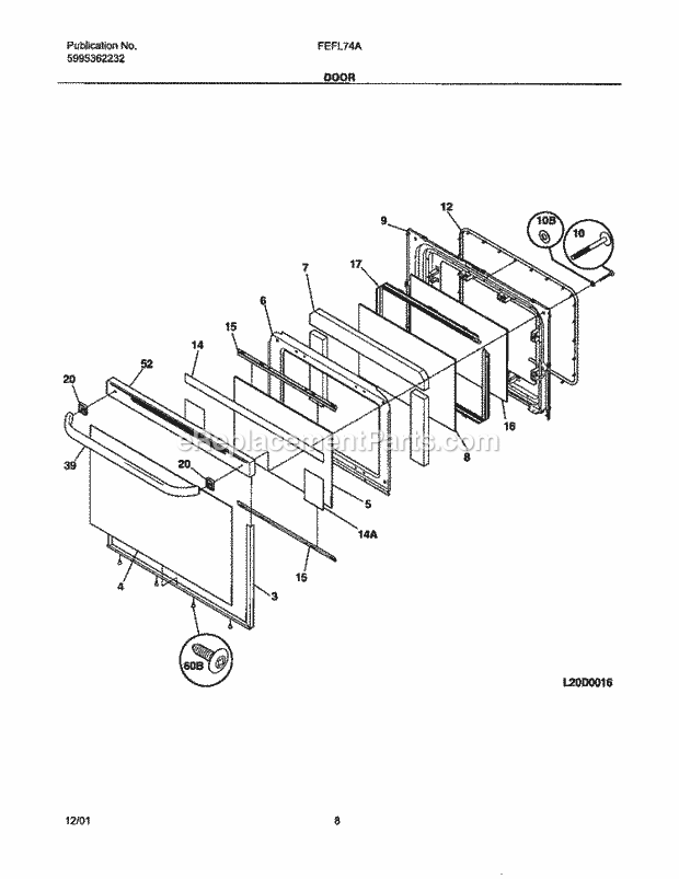 Frigidaire FEFL74ABA Freestanding, Electric Electric Range Door Diagram