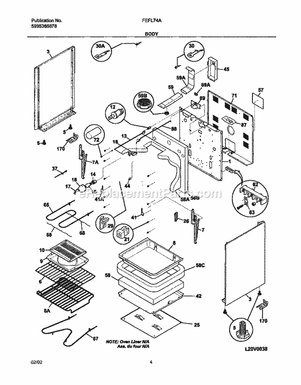 Frigidaire FEFL74ABC Freestanding, Electric Electric Range Body Diagram