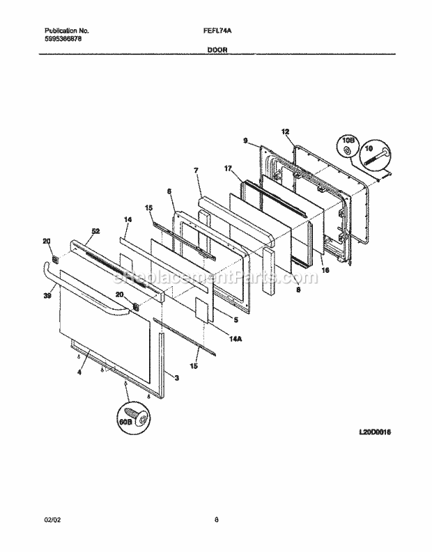 Frigidaire FEFL74ABC Freestanding, Electric Electric Range Door Diagram