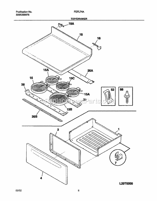 Frigidaire FEFL74ABC Freestanding, Electric Electric Range Top / Drawer Diagram