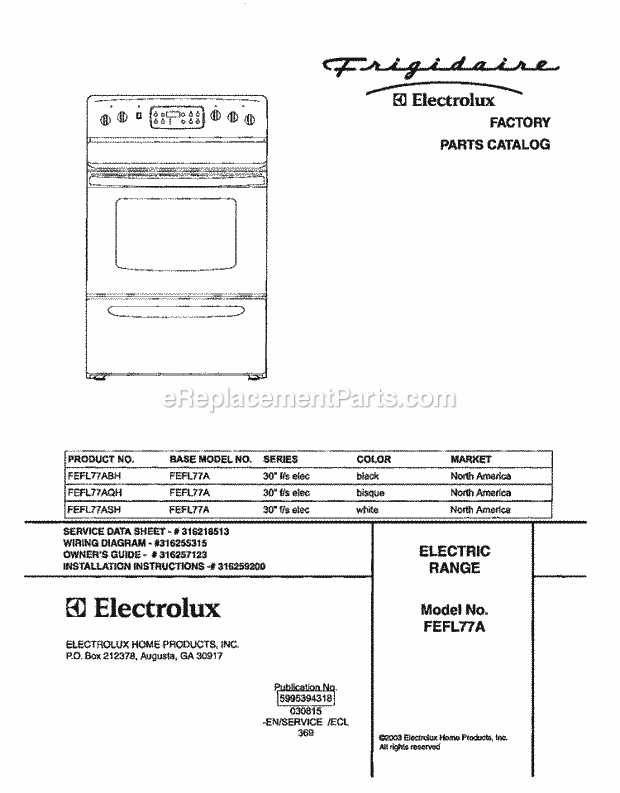 Frigidaire FEFL77ABH Freestanding, Electric Electric Range Page C Diagram