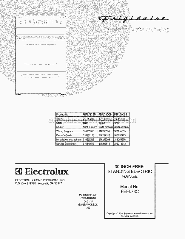 Frigidaire FEFL78CBB Freestanding, Electric Electric Range Page C Diagram