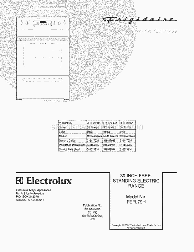 Frigidaire FEFL79HBA Freestanding, Electric Electric Range Page C Diagram