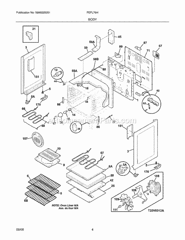 Frigidaire FEFL79HBB Range Body Diagram