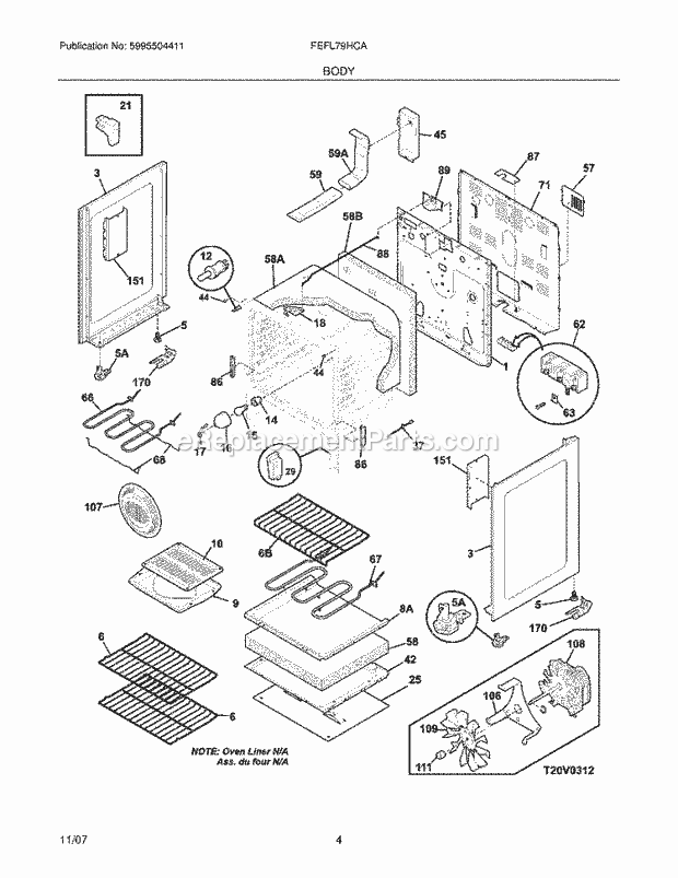 Frigidaire FEFL79HCA Freestanding, Electric Electric Range Body Diagram