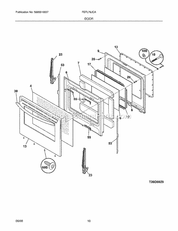 Frigidaire FEFL79JCA Range Door Diagram