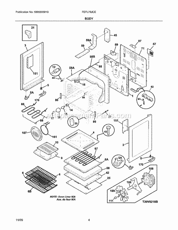 Frigidaire FEFL79JCE Range Body Diagram