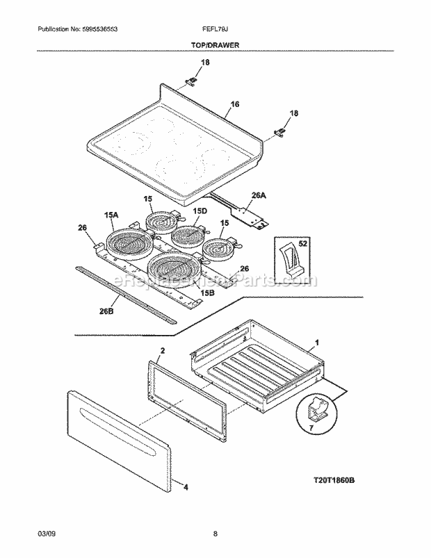 Frigidaire FEFL79JSB Range Top/Drawer Diagram