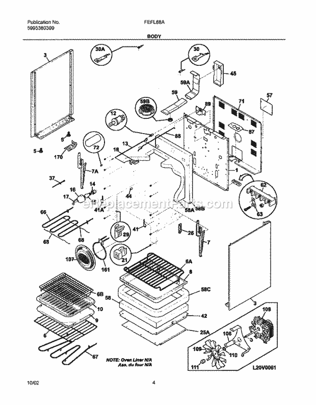 Frigidaire FEFL88ABB Freestanding, Electric Electric Range Body Diagram