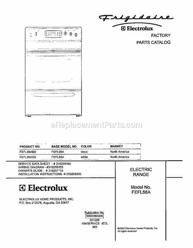 Frigidaire FEFL88ABB Freestanding, Electric Electric Range Page C Diagram