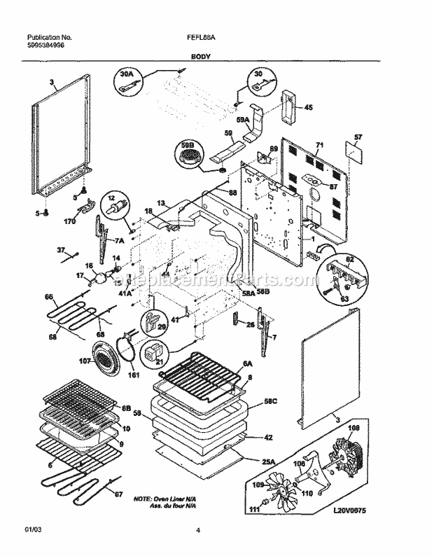 Frigidaire FEFL88ABC Freestanding, Electric Electric Range Body Diagram