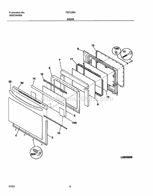 Frigidaire FEFL88ABC Freestanding, Electric Electric Range Door Diagram