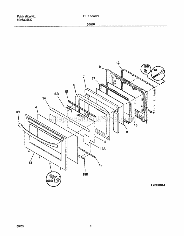 Frigidaire FEFL88ACC Freestanding, Electric Electric Range Door Diagram