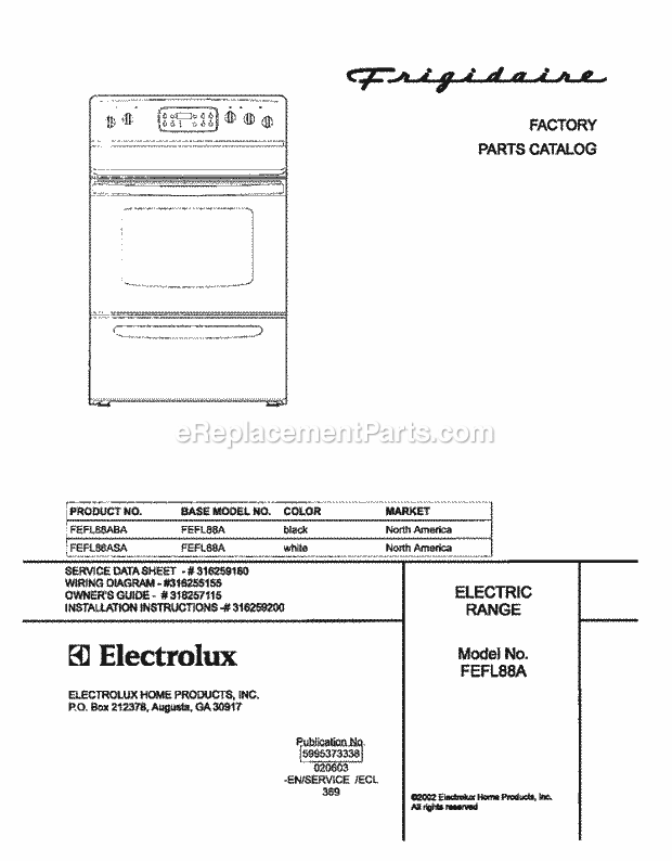 Frigidaire FEFL88ASA Freestanding, Electric Electric Range Page C Diagram