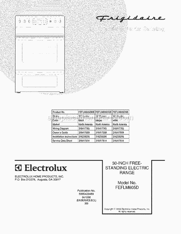 Frigidaire FEFLM605DBB Freestanding, Electric Electric Range Page C Diagram