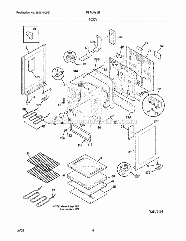 Frigidaire FEFLM66EBB Freestanding, Electric Range Body Diagram