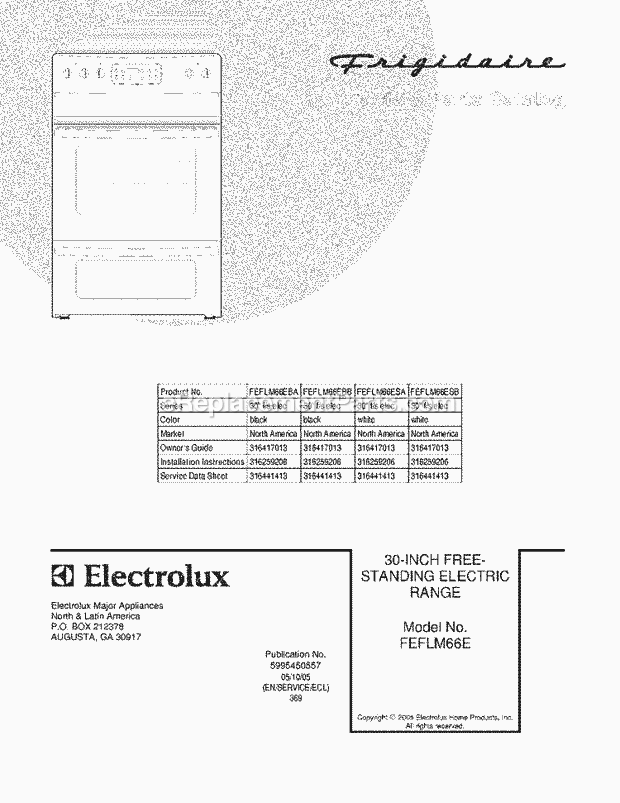 Frigidaire FEFLM66EBB Freestanding, Electric Range Page C Diagram